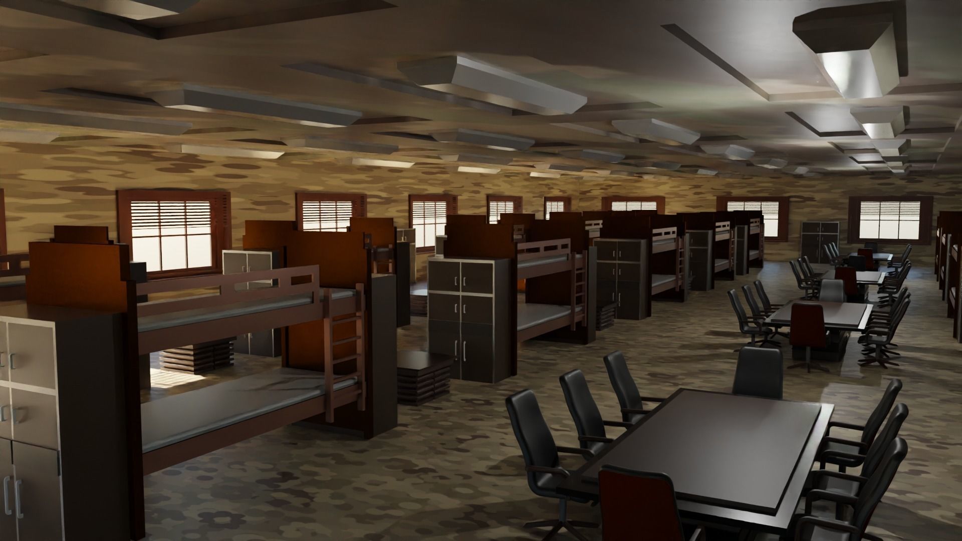 Military Dormitory Low-poly 3D model_1