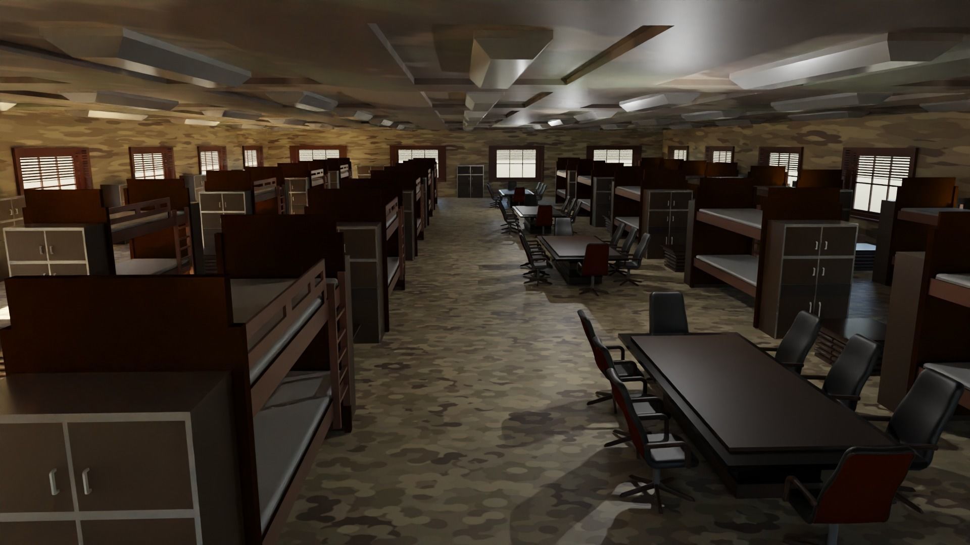 Military Dormitory Low-poly 3D model_4