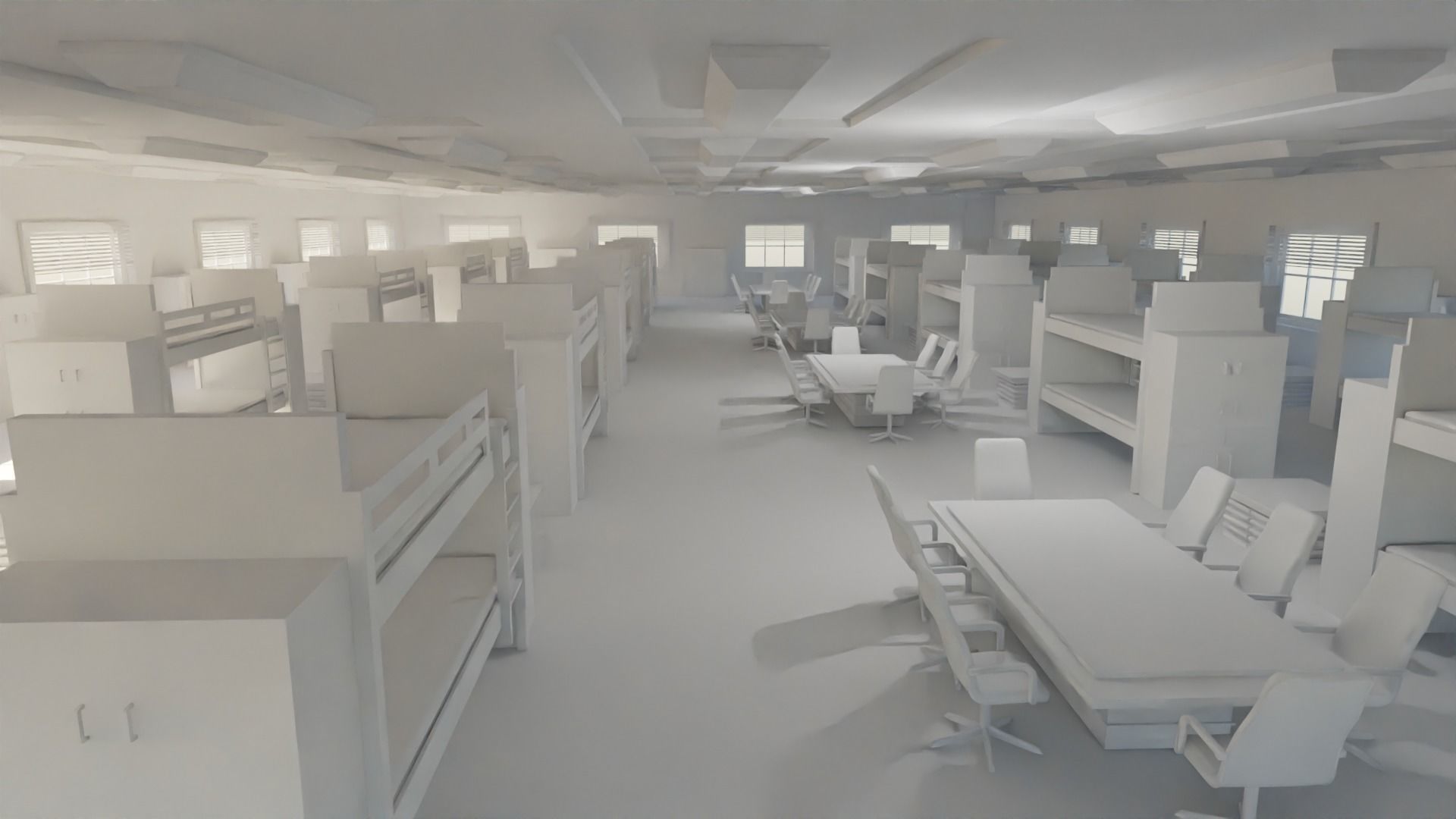 Military Dormitory - No Material Low-poly 3D model_3