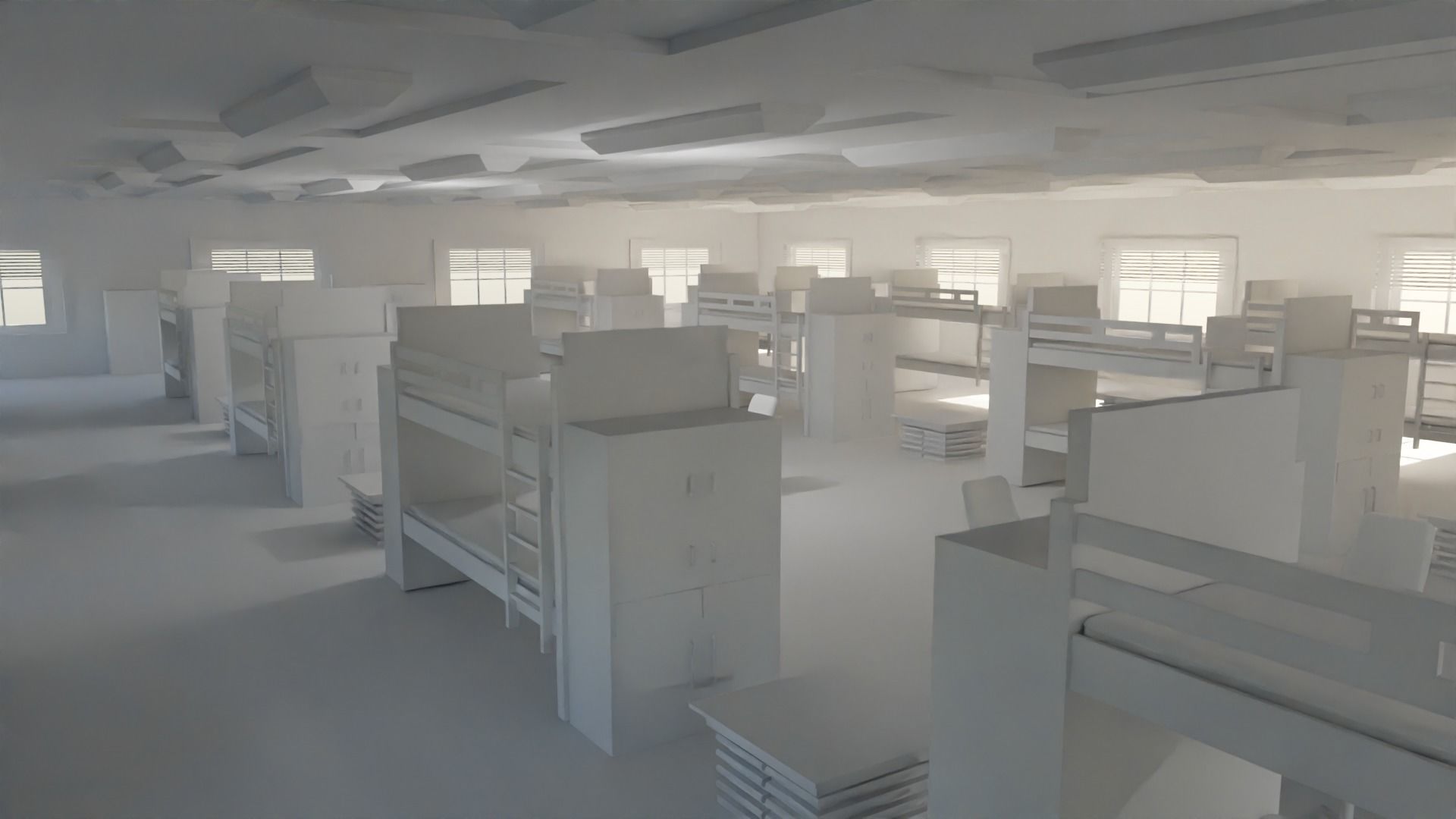Military Dormitory - No Material Low-poly 3D model_6