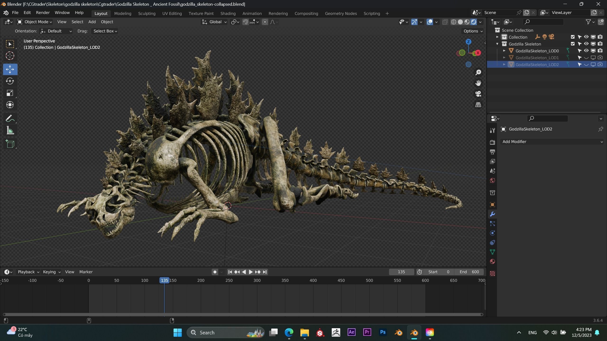 Godzilla Skeleton  Low-poly 3D model_24