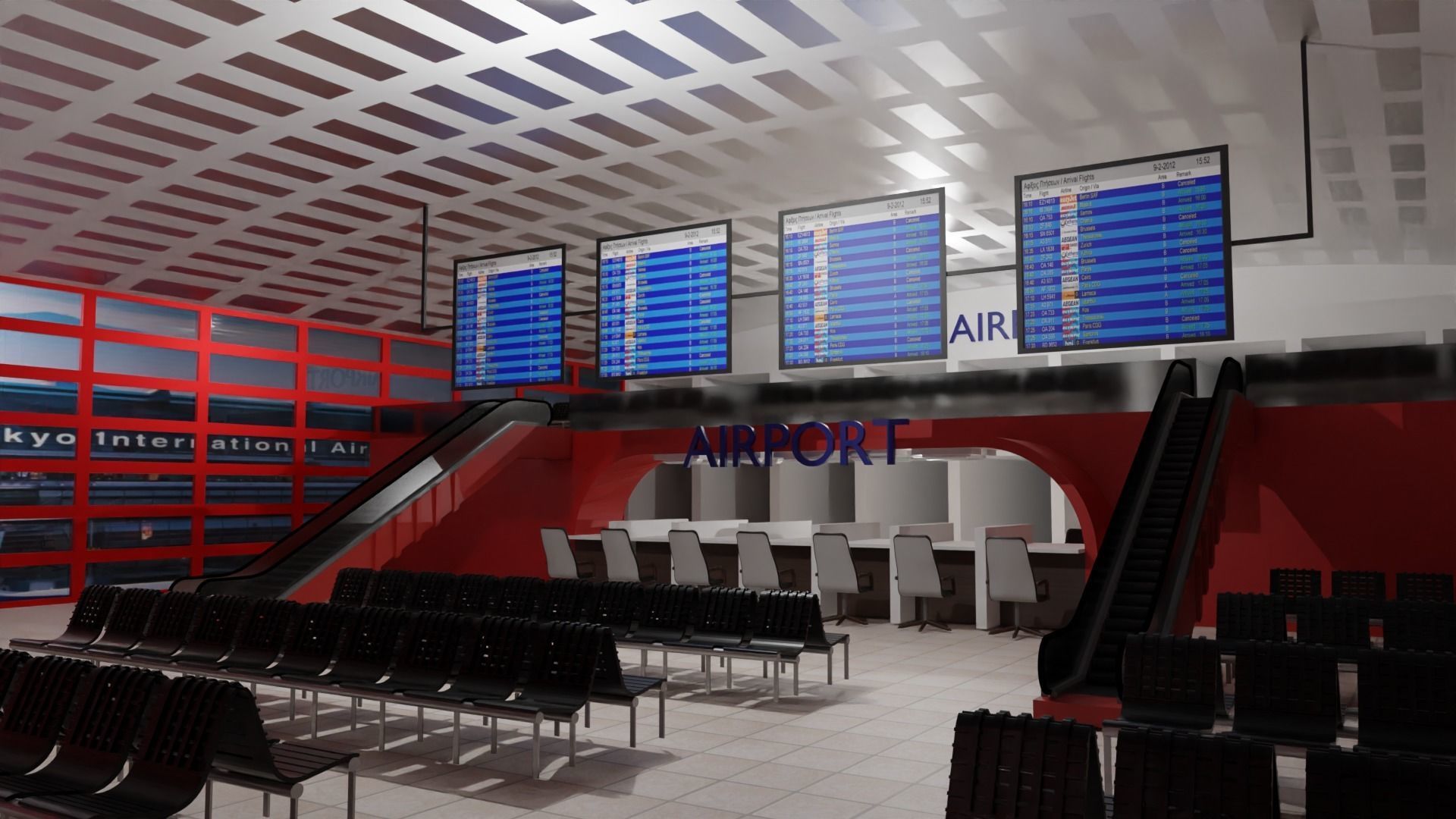 Airport interior Low-poly 3D model_4