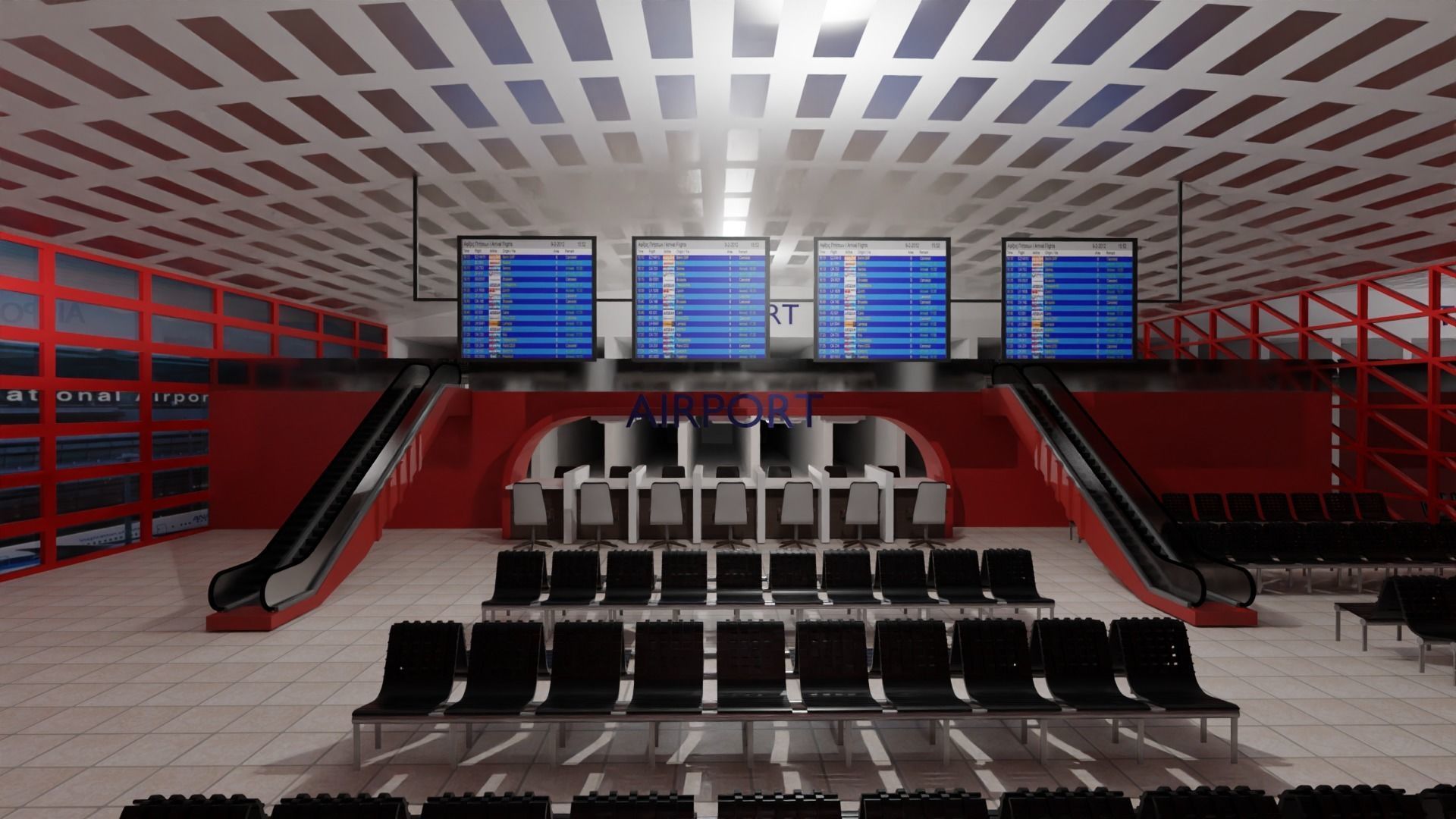 Airport interior Low-poly 3D model_2