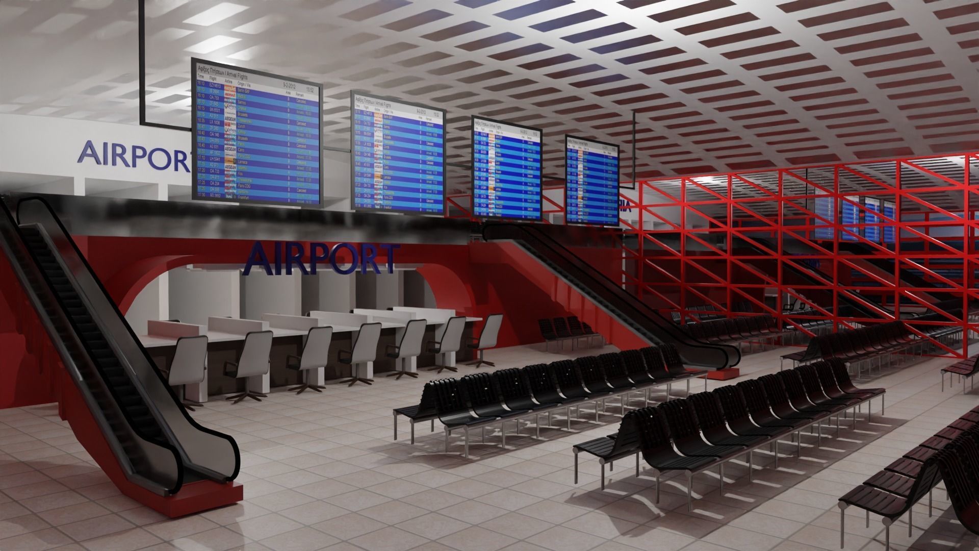 Airport interior Low-poly 3D model_5