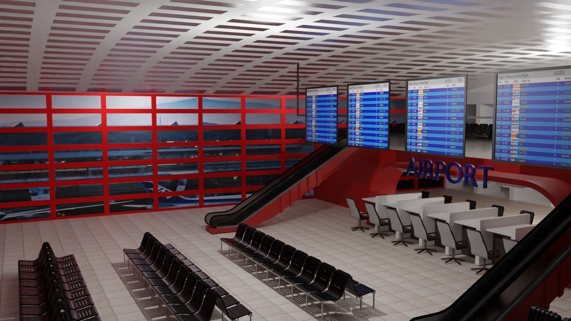 Airport interior Low-poly 3D model_3