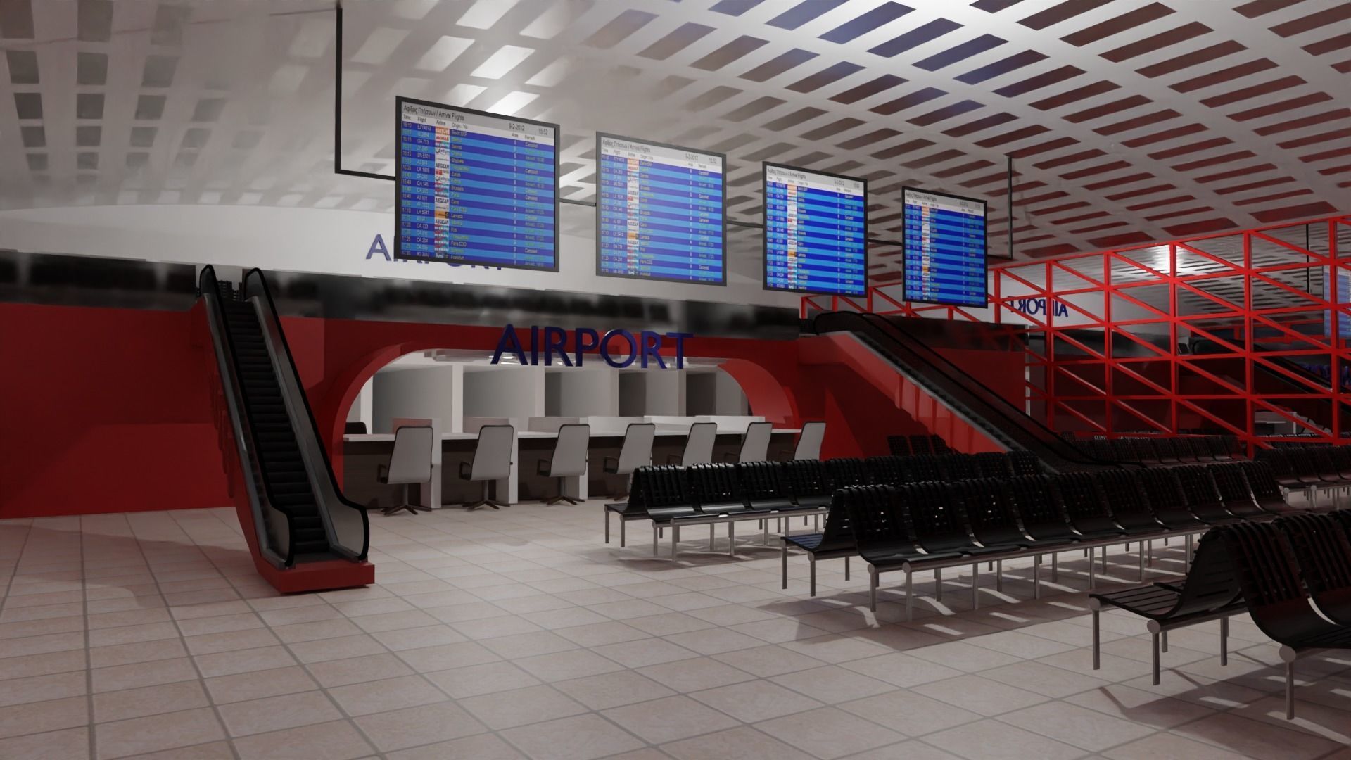 Airport interior Low-poly 3D model_6