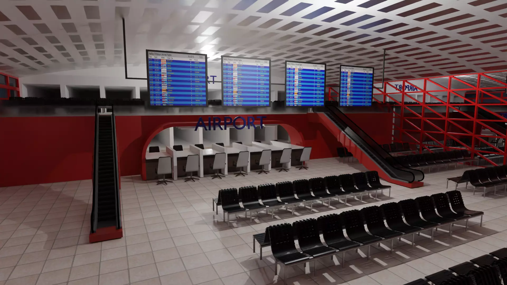 Airport interior Low-poly 3D model_0