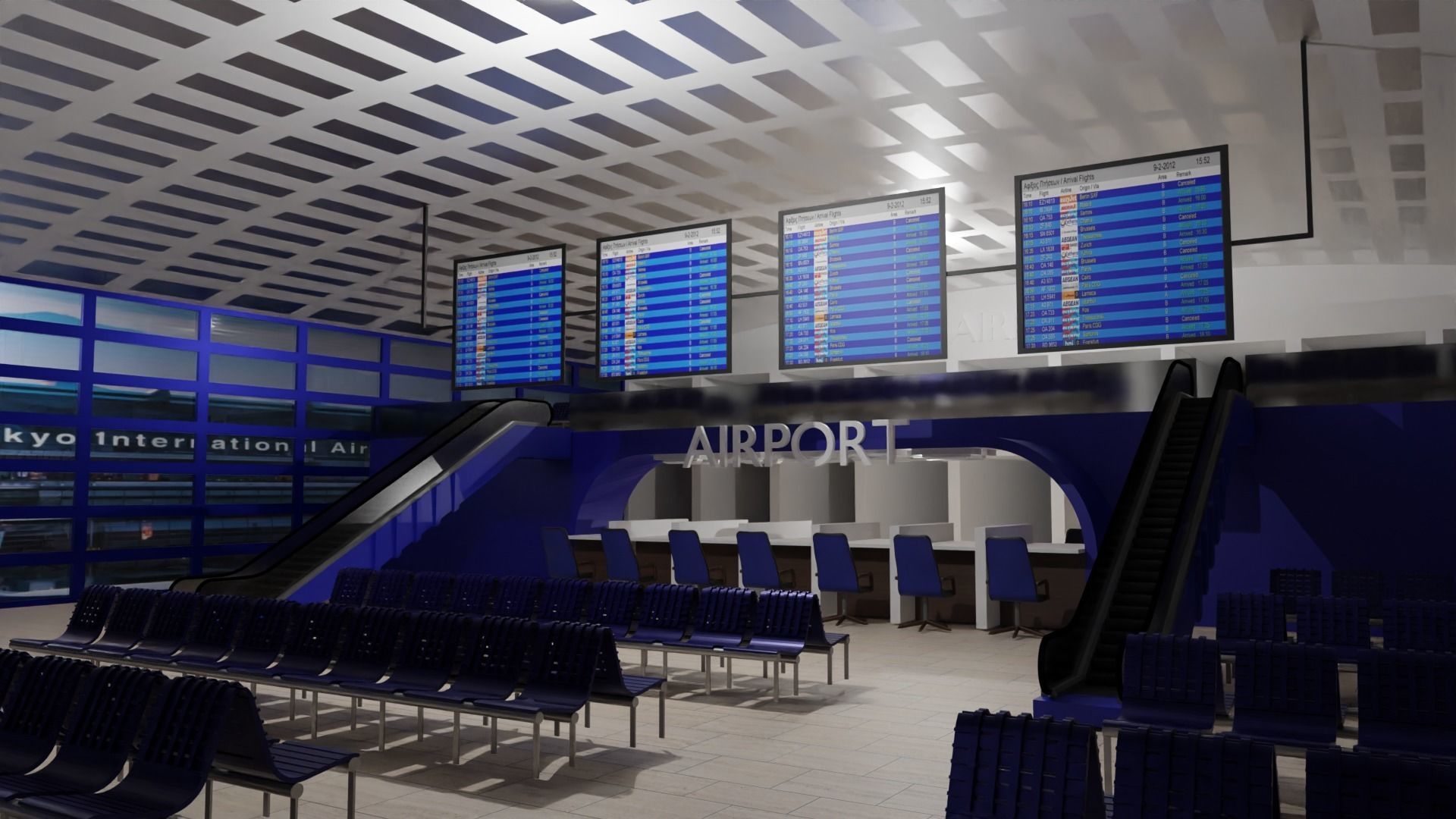 Airport interior Low-poly 3D model_4