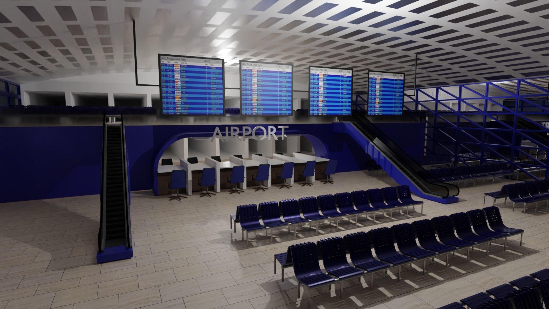 Airport interior Low-poly 3D model_1