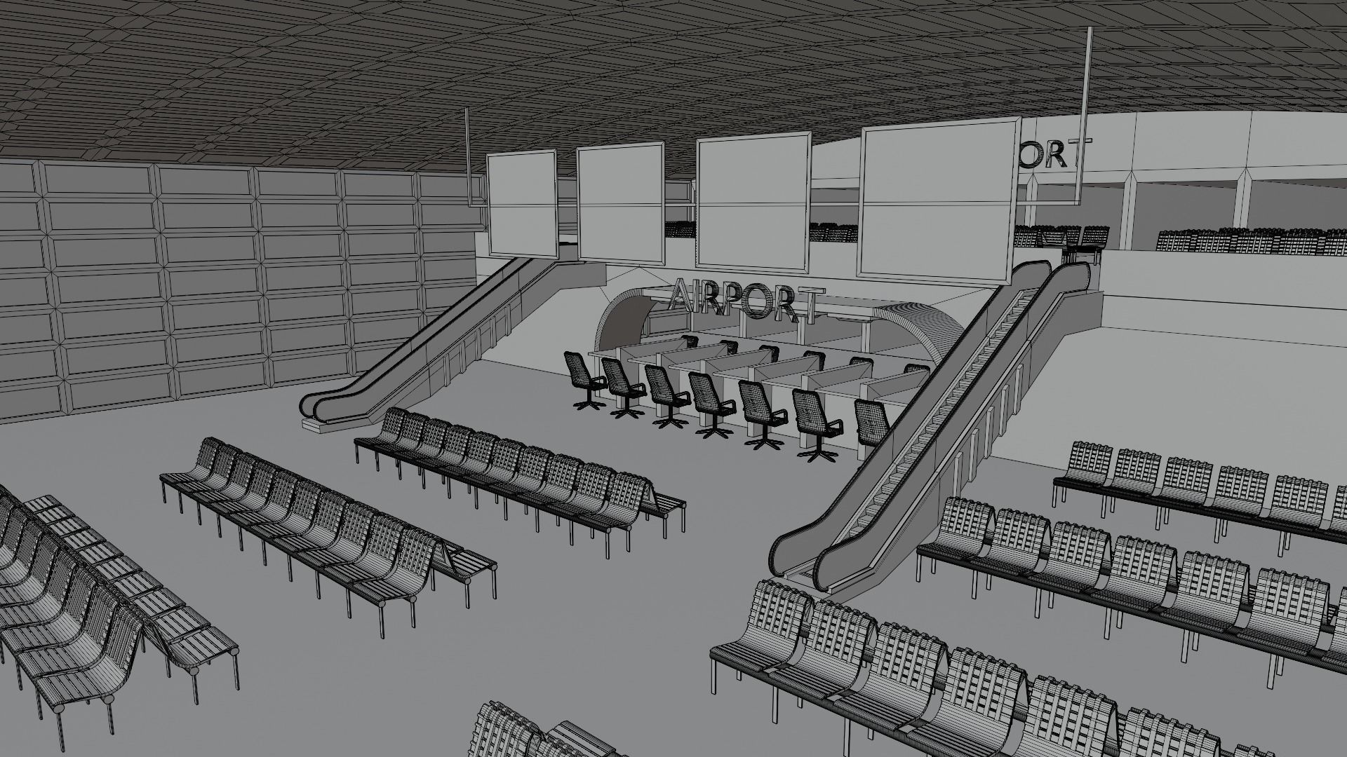 Airport interior Low-poly 3D model_8