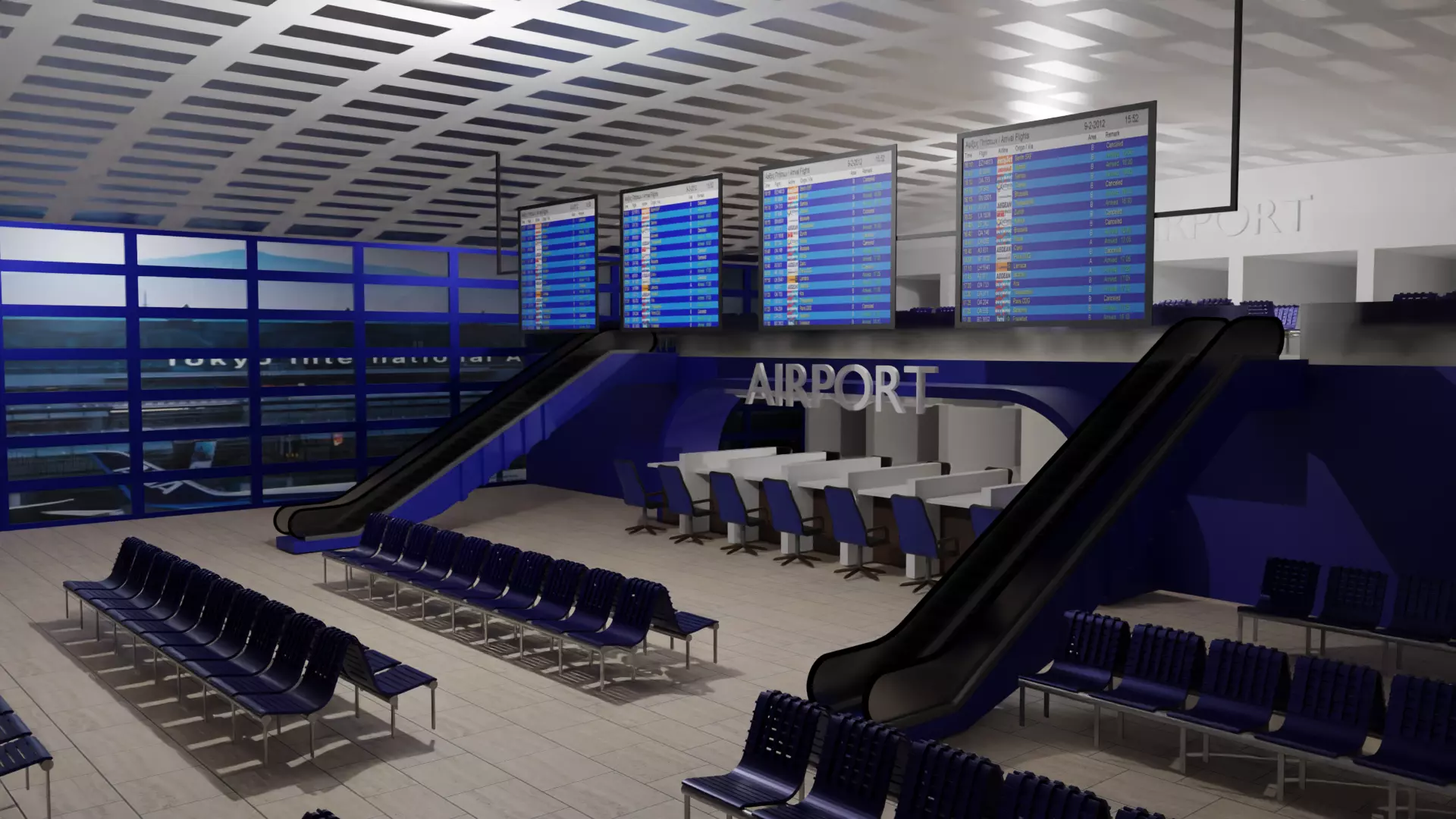 Airport interior Low-poly 3D model_0