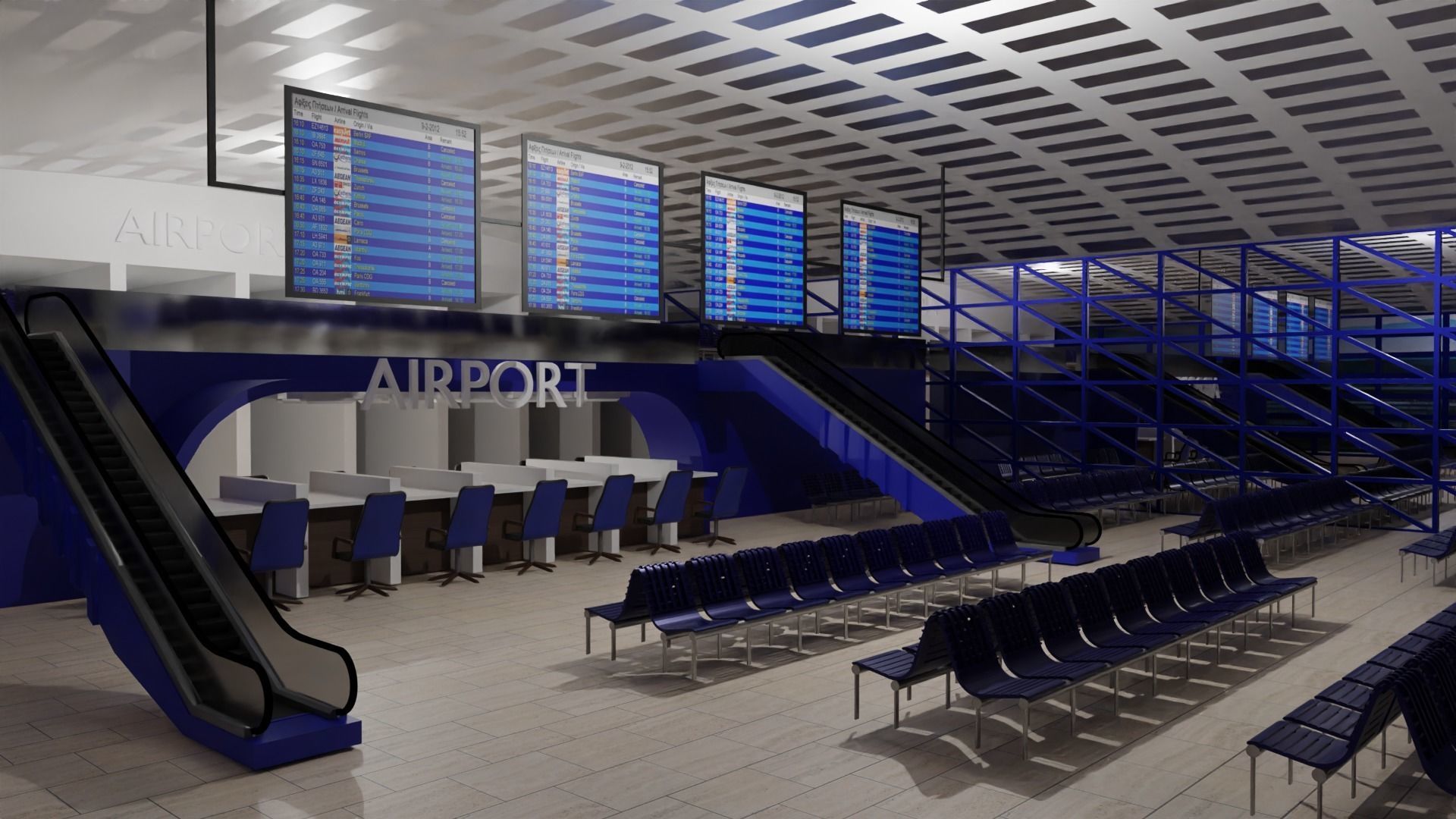 Airport interior Low-poly 3D model_5
