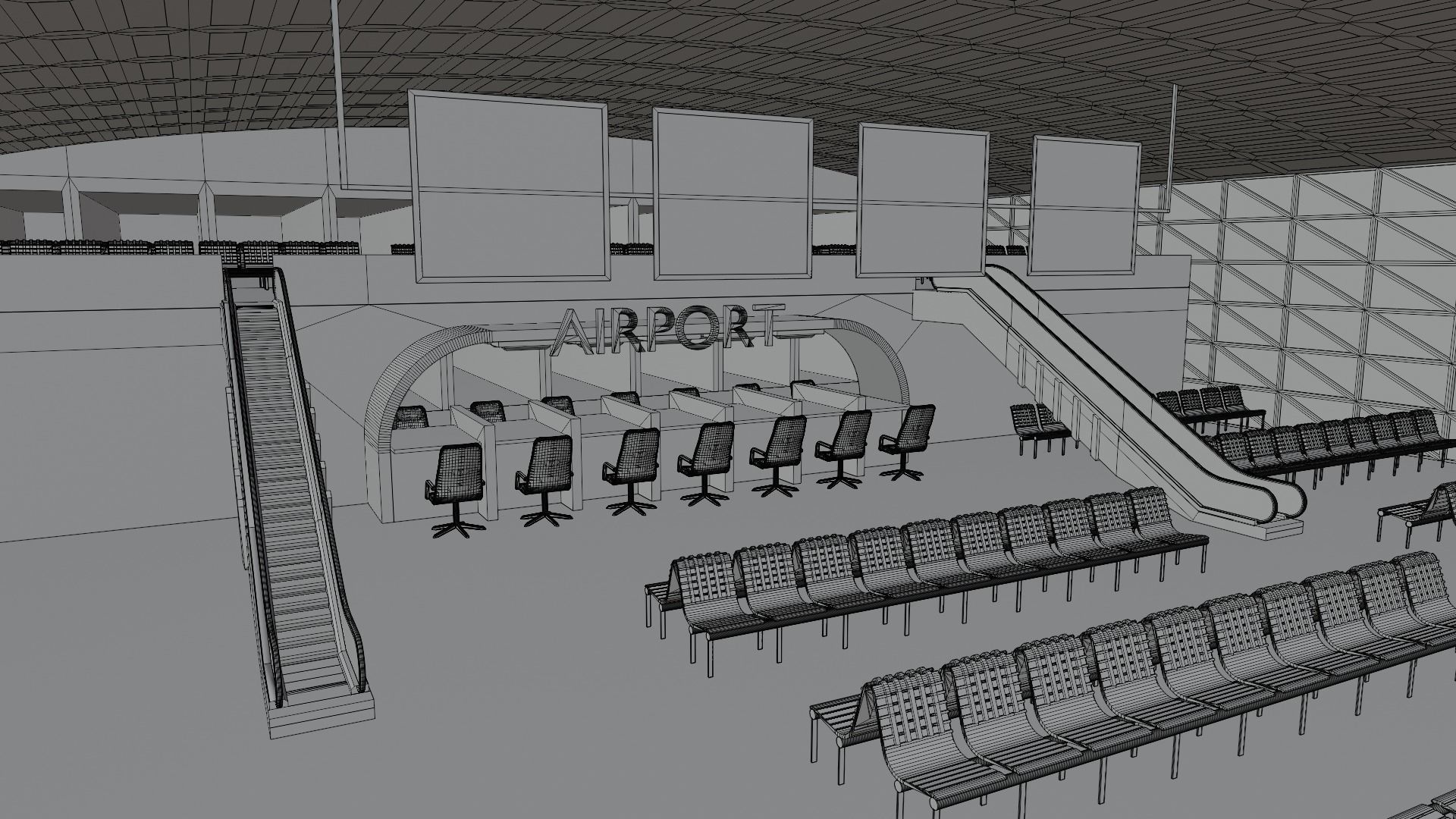 Airport interior Low-poly 3D model_7