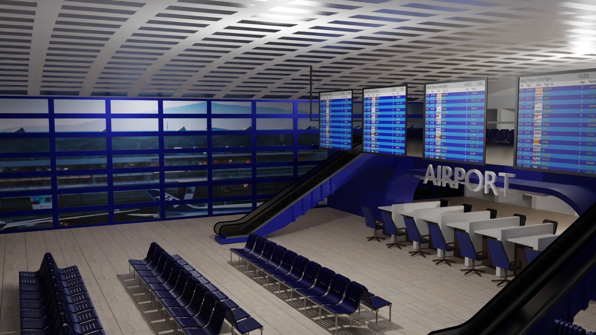 Airport interior Low-poly 3D model_3