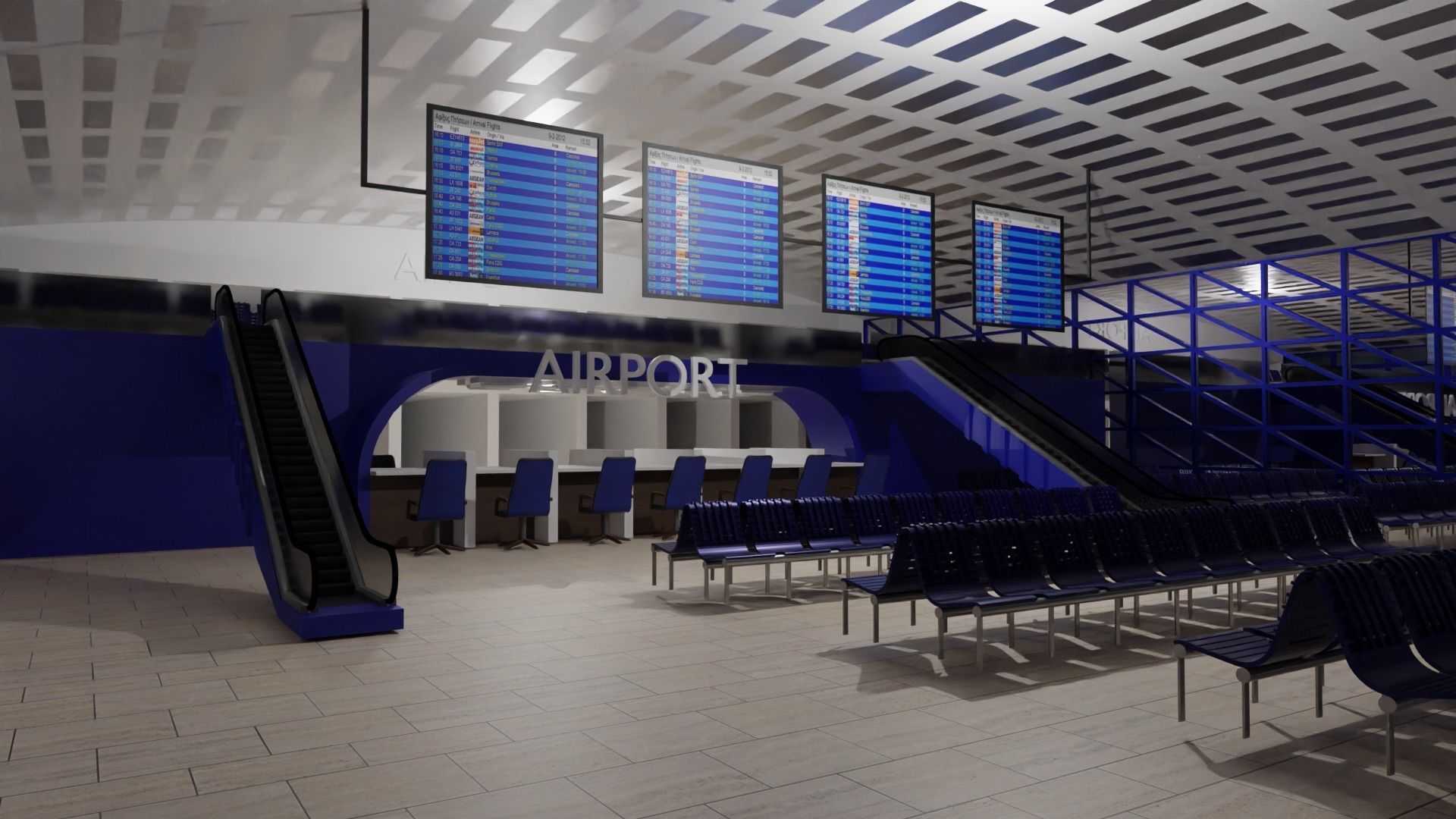 Airport interior Low-poly 3D model_6