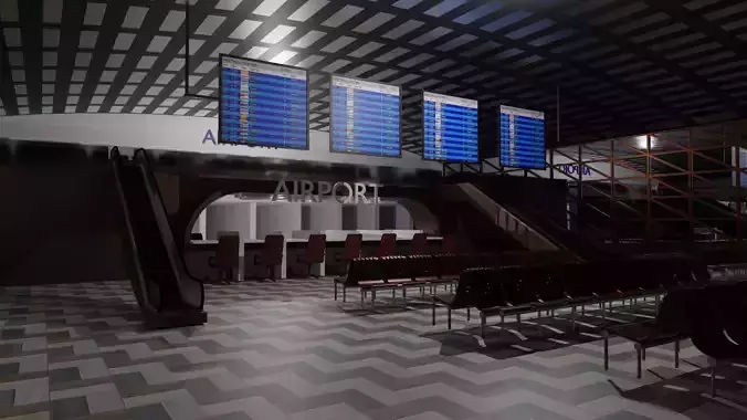 Airport interior Low-poly 3D model