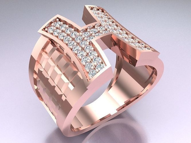 Letter H Ring - Diamond Ring - N6119 3D print model