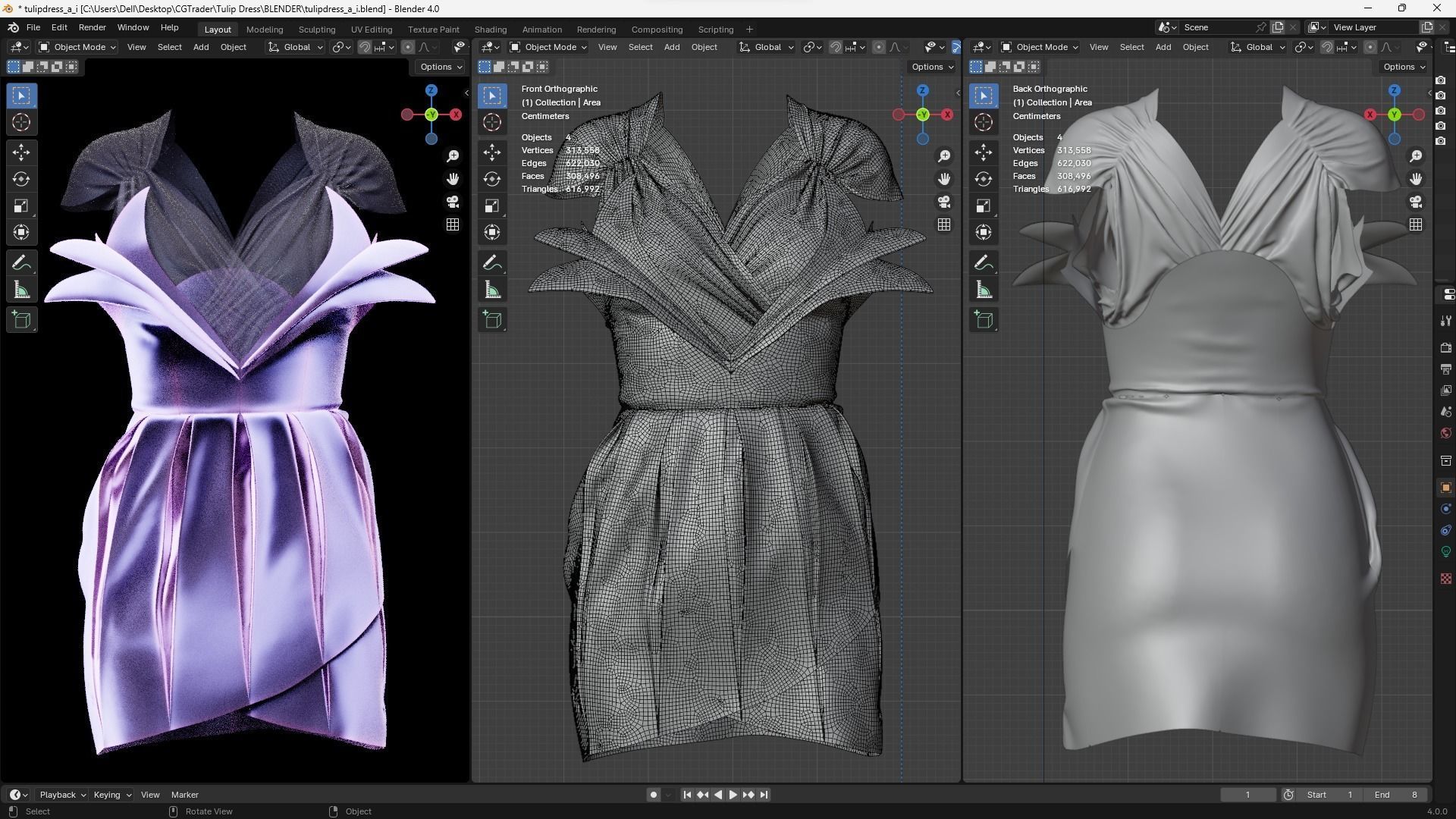Flower Shaped Dress Fitted to Gen8 Body Mesh 3D model_15