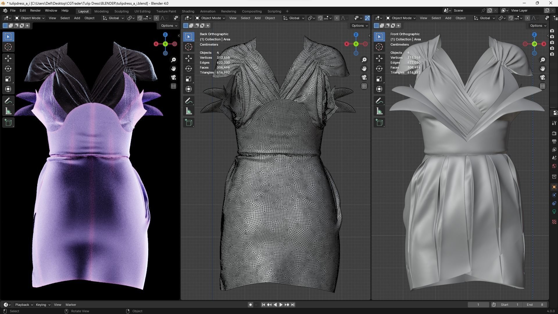Flower Shaped Dress Fitted to Gen8 Body Mesh 3D model_16