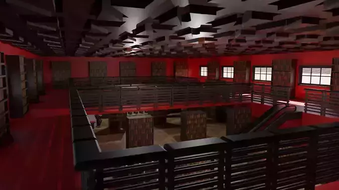 Library interior - Bookstore Low-poly 3D model