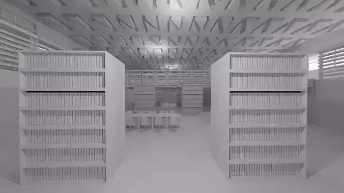 Library interior - Bookstore - No Material Low-poly 3D model
