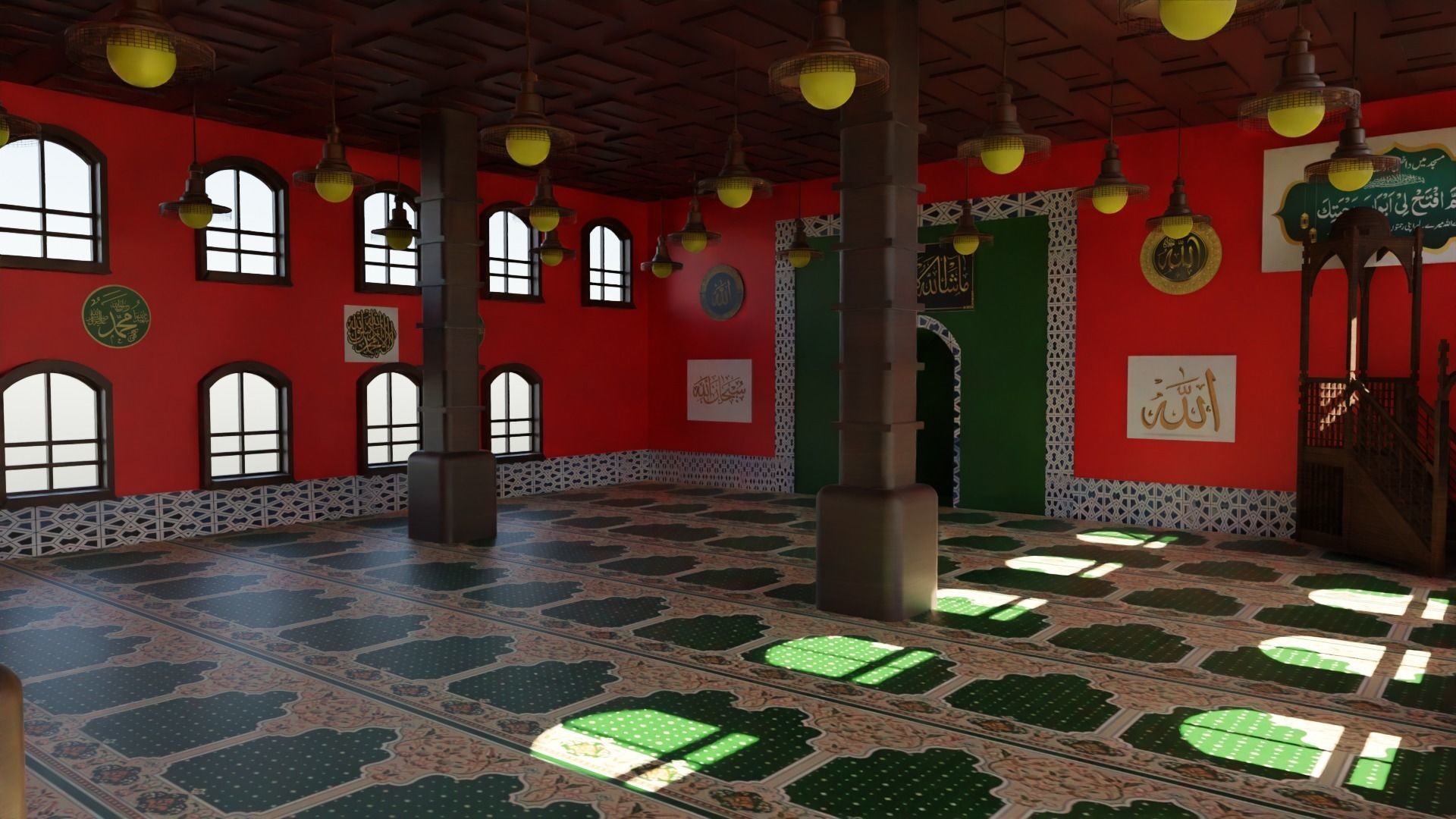Mosque Interior Low-poly 3D model_1