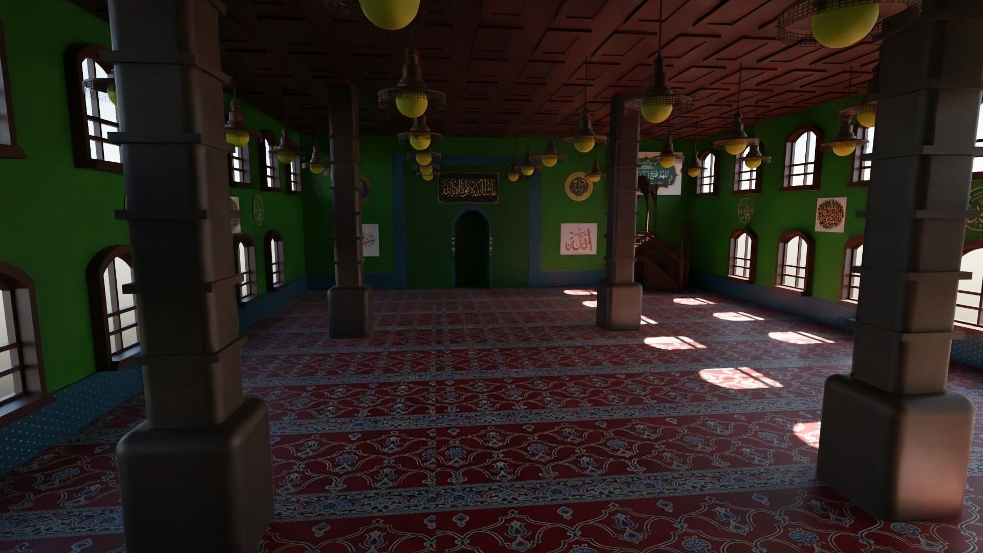 Mosque Interior Low-poly 3D model_1
