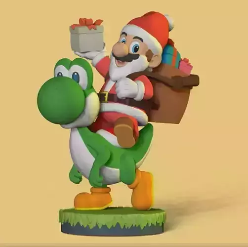 MARIO BROS PAPA NOEL Y YOSHI 3D print model