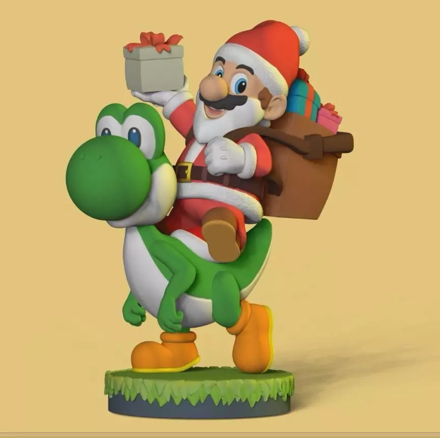 MARIO BROS PAPA NOEL Y YOSHI 3D print model_0