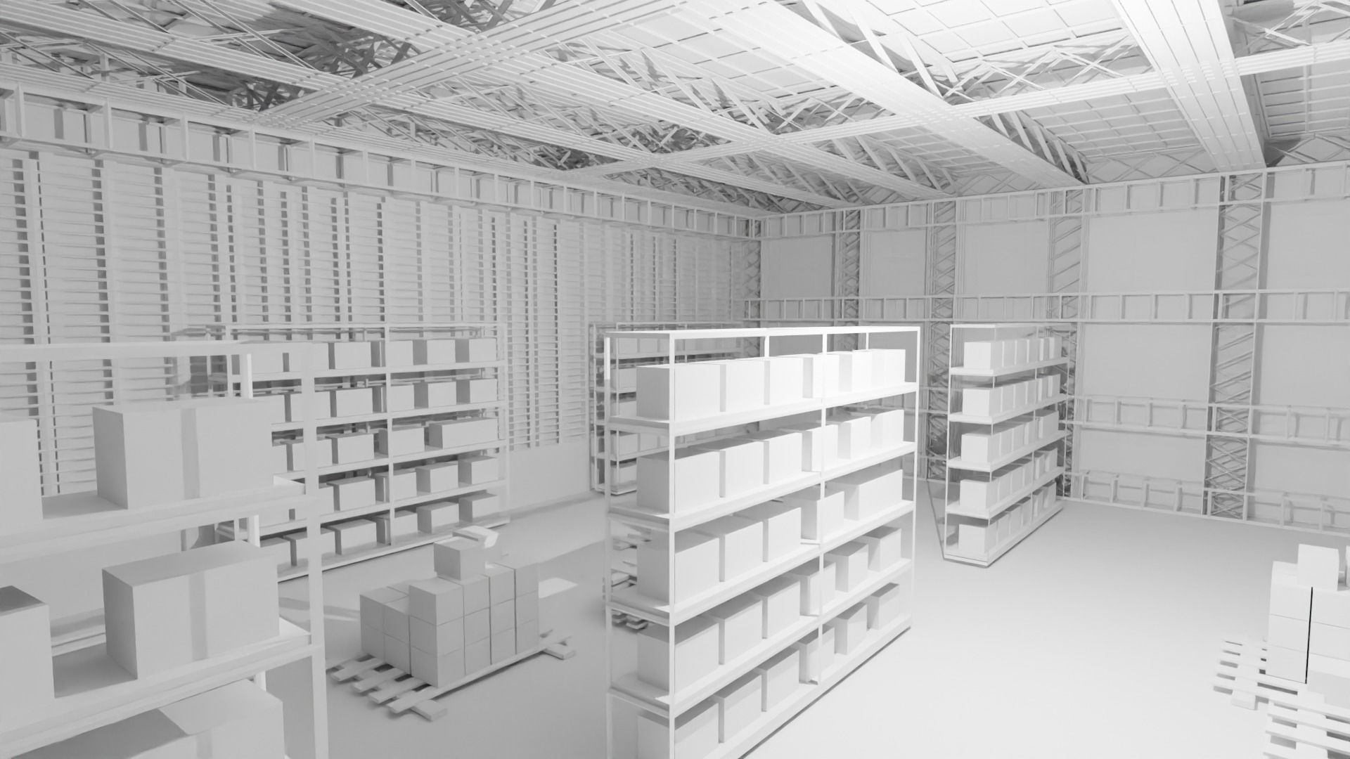 Warehouse Interior - No Material Low-poly 3D model_3