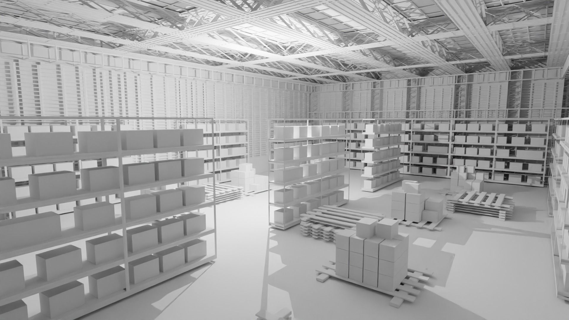 Warehouse Interior - No Material Low-poly 3D model_1
