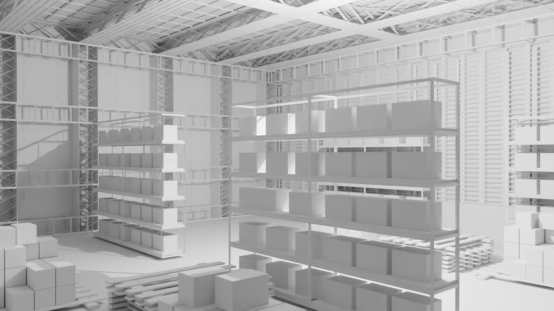 Warehouse Interior - No Material Low-poly 3D model_4