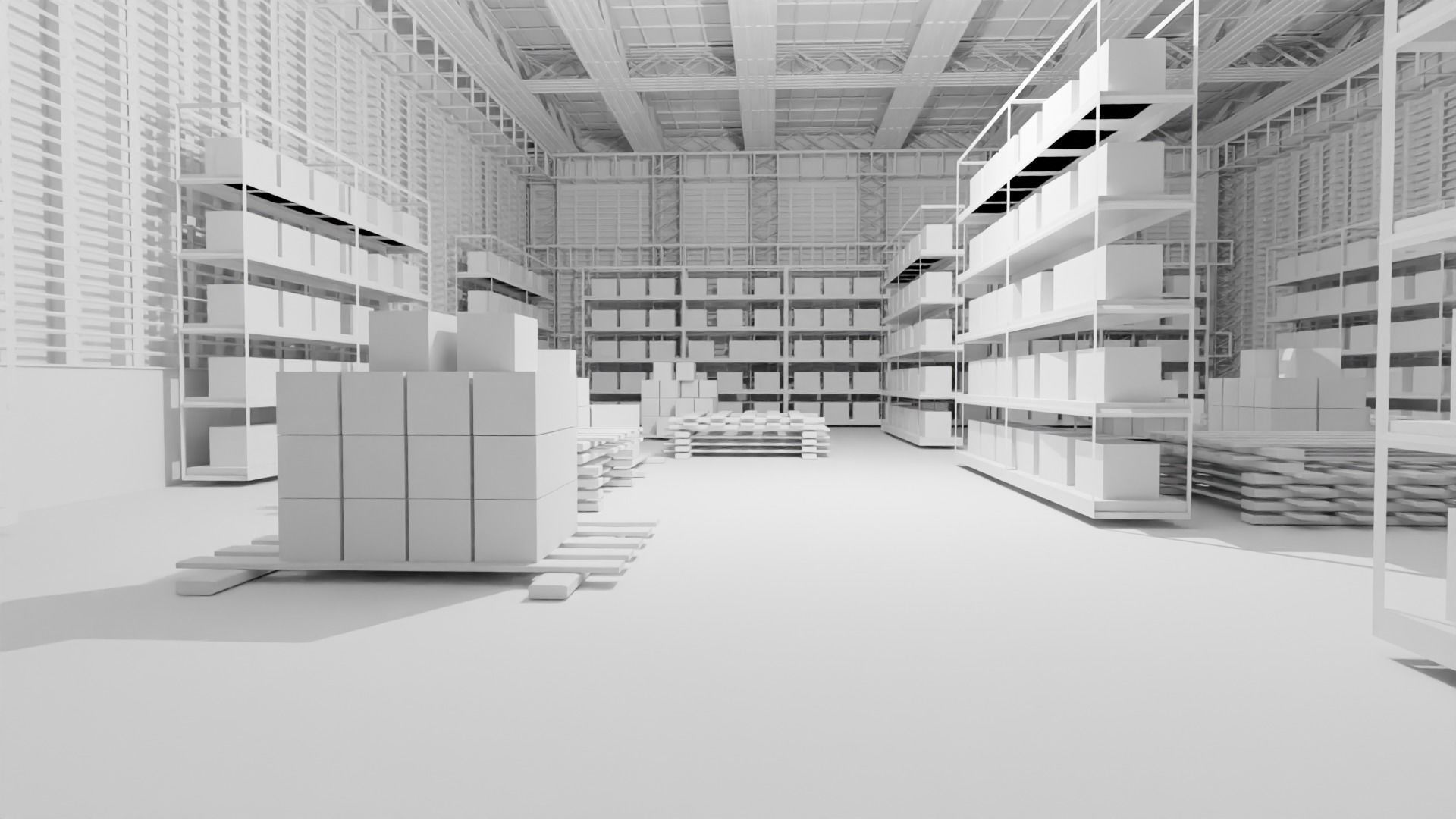 Warehouse Interior - No Material Low-poly 3D model_6