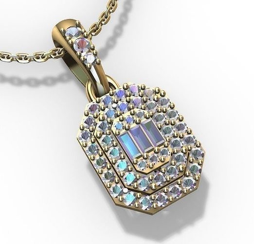 Diamonds Pendant with Baguette diamonds Y0005 3D print model