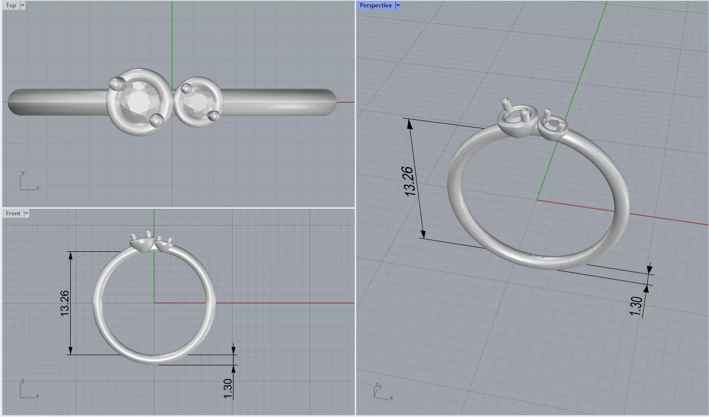 Two stones ring 3D print model_0