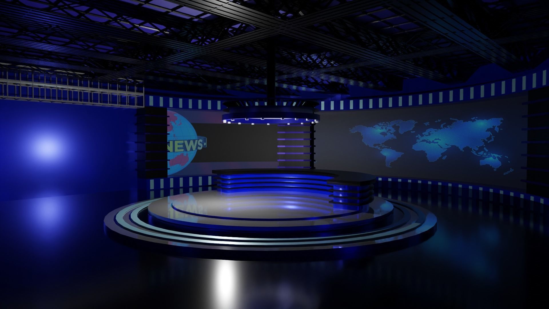 TV Studio News Low-poly 3D model_2