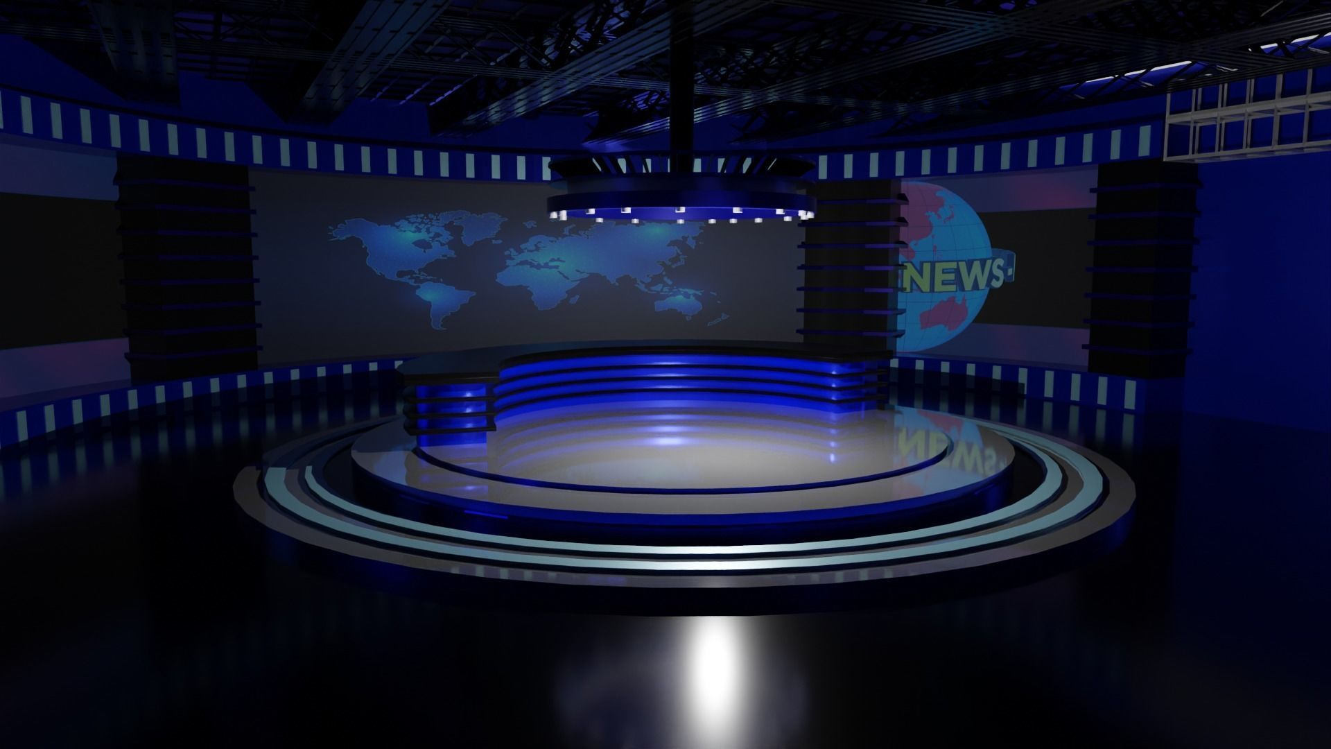 TV Studio News Low-poly 3D model_1