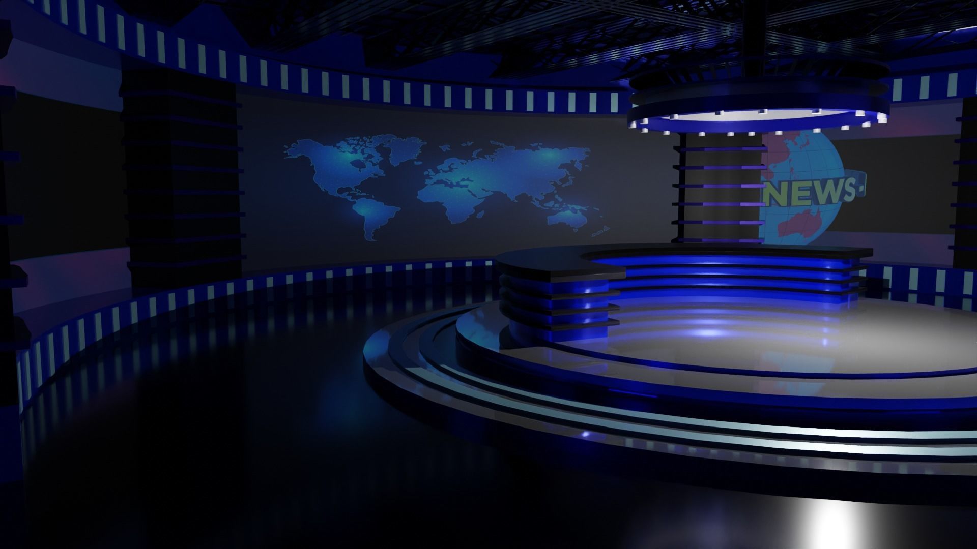 TV Studio News Low-poly 3D model_5