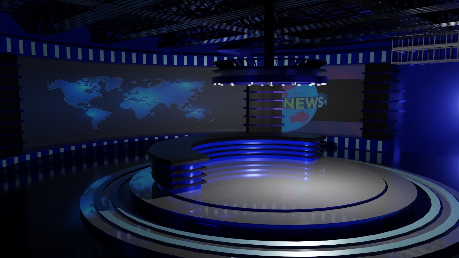 TV Studio News Low-poly 3D model_3