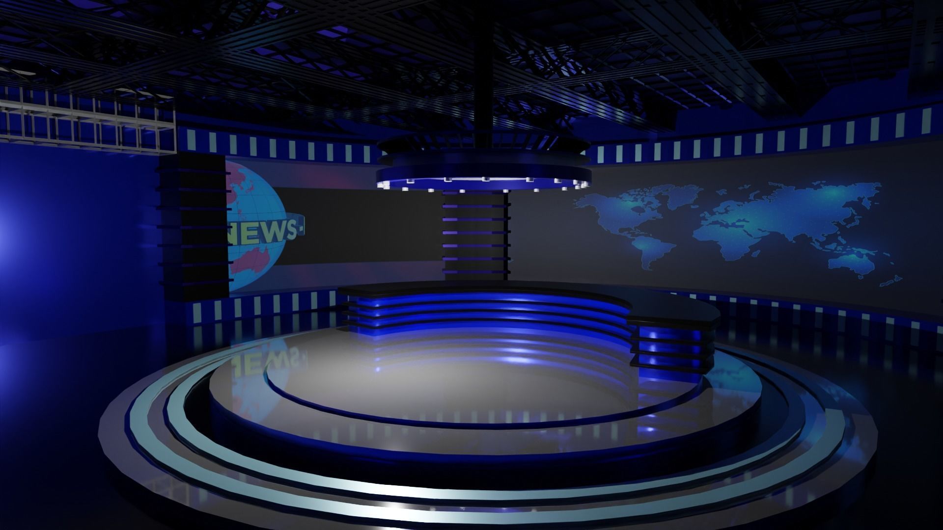 TV Studio News Low-poly 3D model_4