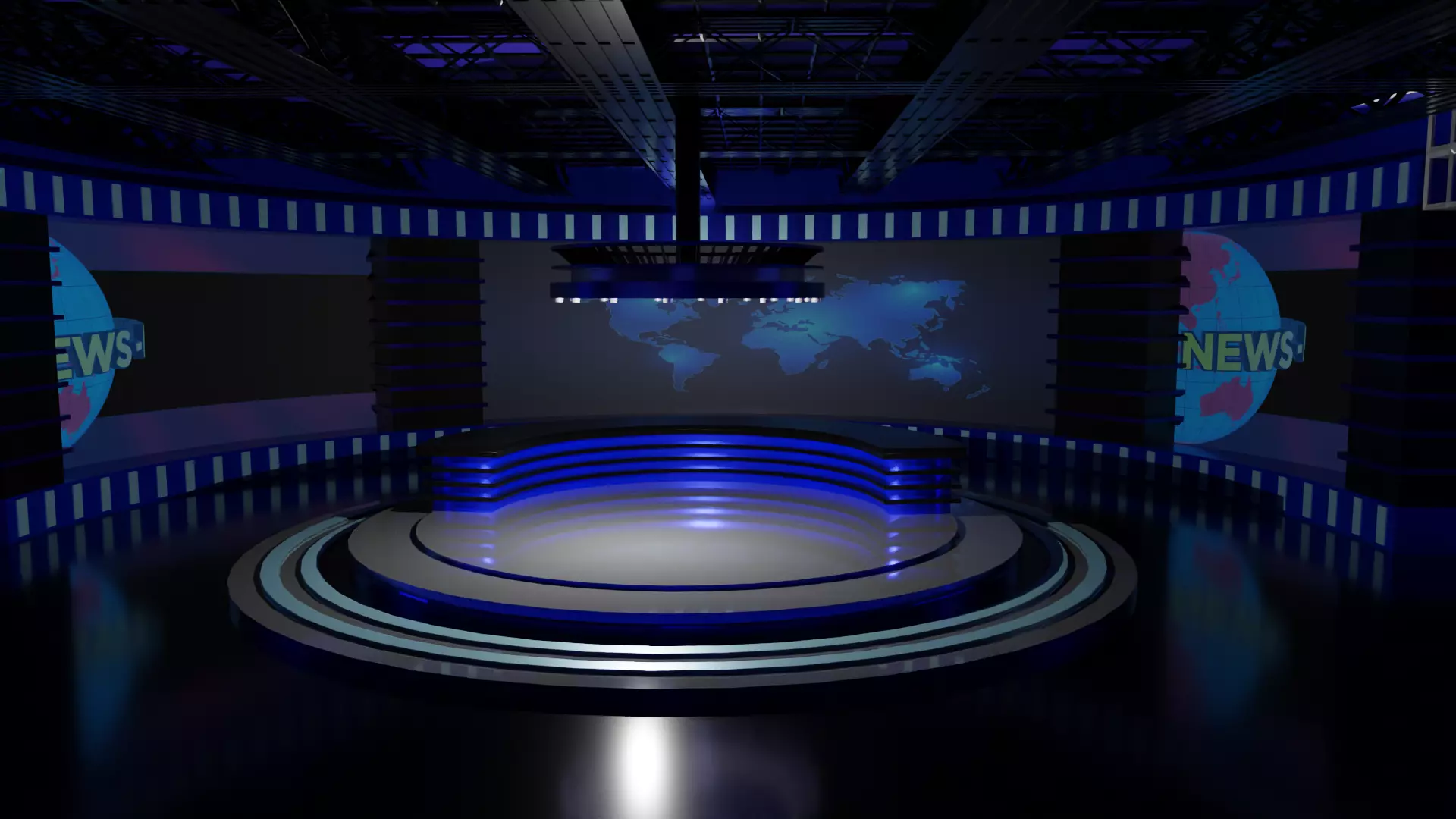 TV Studio News Low-poly 3D model_0