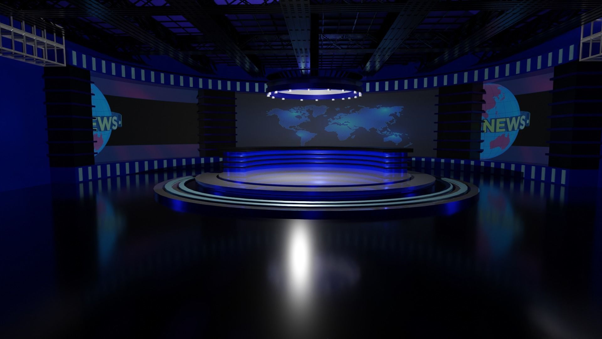 TV Studio News Low-poly 3D model_6