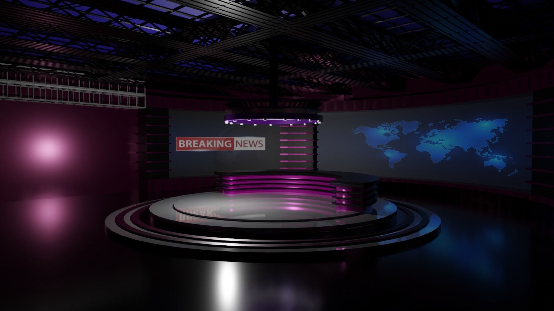 TV Studio News Low-poly 3D model_3