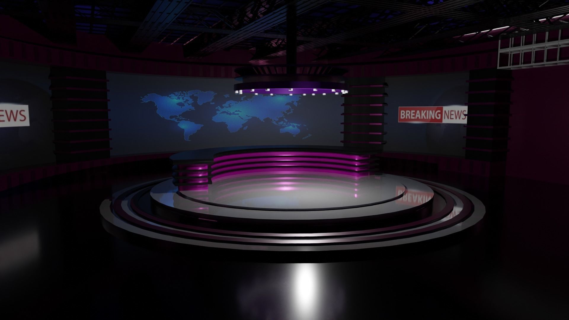 TV Studio News Low-poly 3D model_1