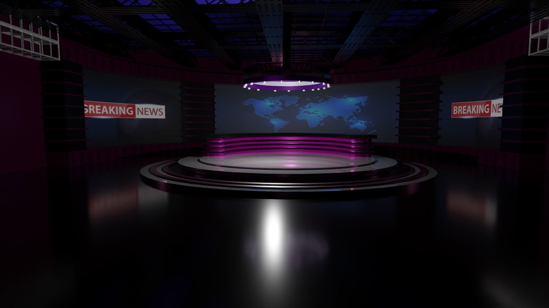 TV Studio News Low-poly 3D model_6