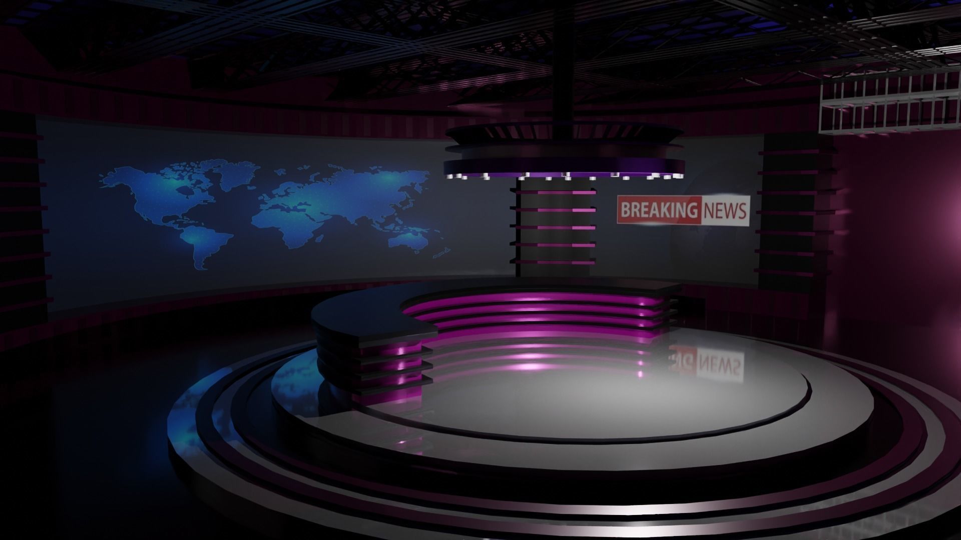 TV Studio News Low-poly 3D model_4