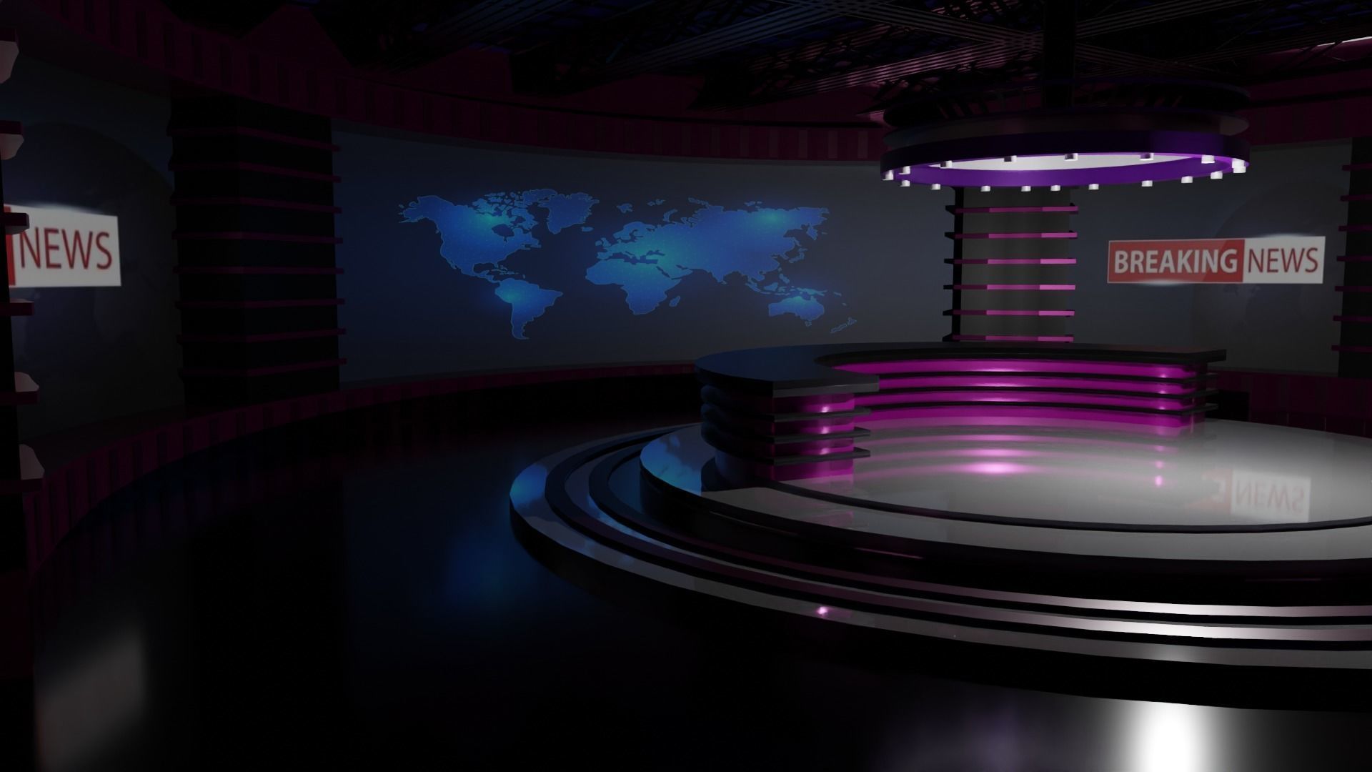 TV Studio News Low-poly 3D model_5