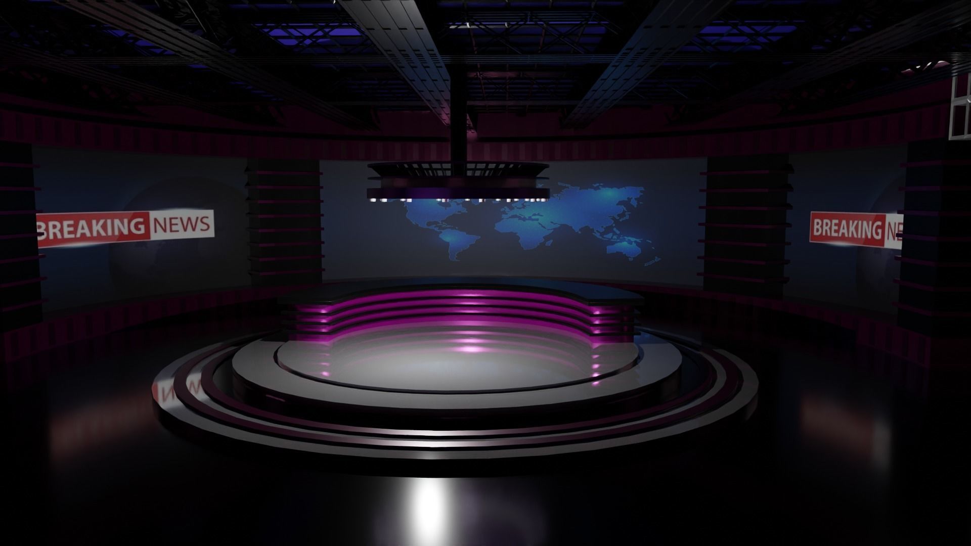 TV Studio News Low-poly 3D model_2