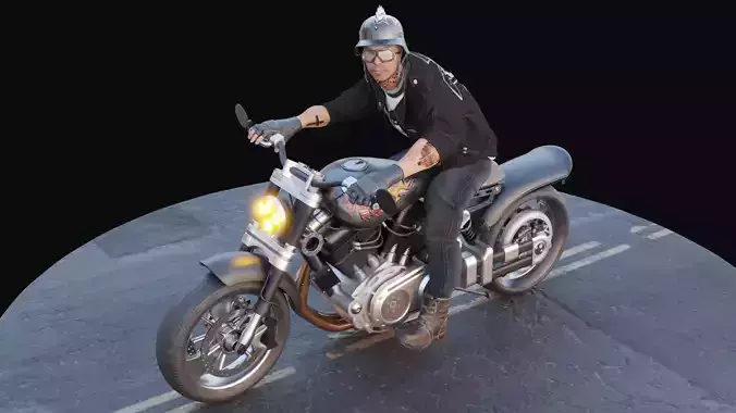 Biker on motorcycle with shotgun 3D model