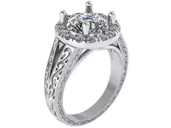 Round Halo Engraving Ring 0718